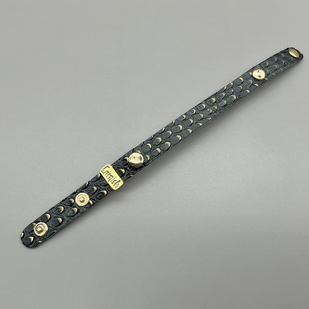 Erimish Bracelet Black Leather Snap Cuff Gold Tone Logo‎ Womens Fashion Jewelry